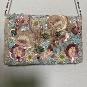Sfera Embellished Clutch Bag Floral Beaded Sequin Evening Bag Chain Strap